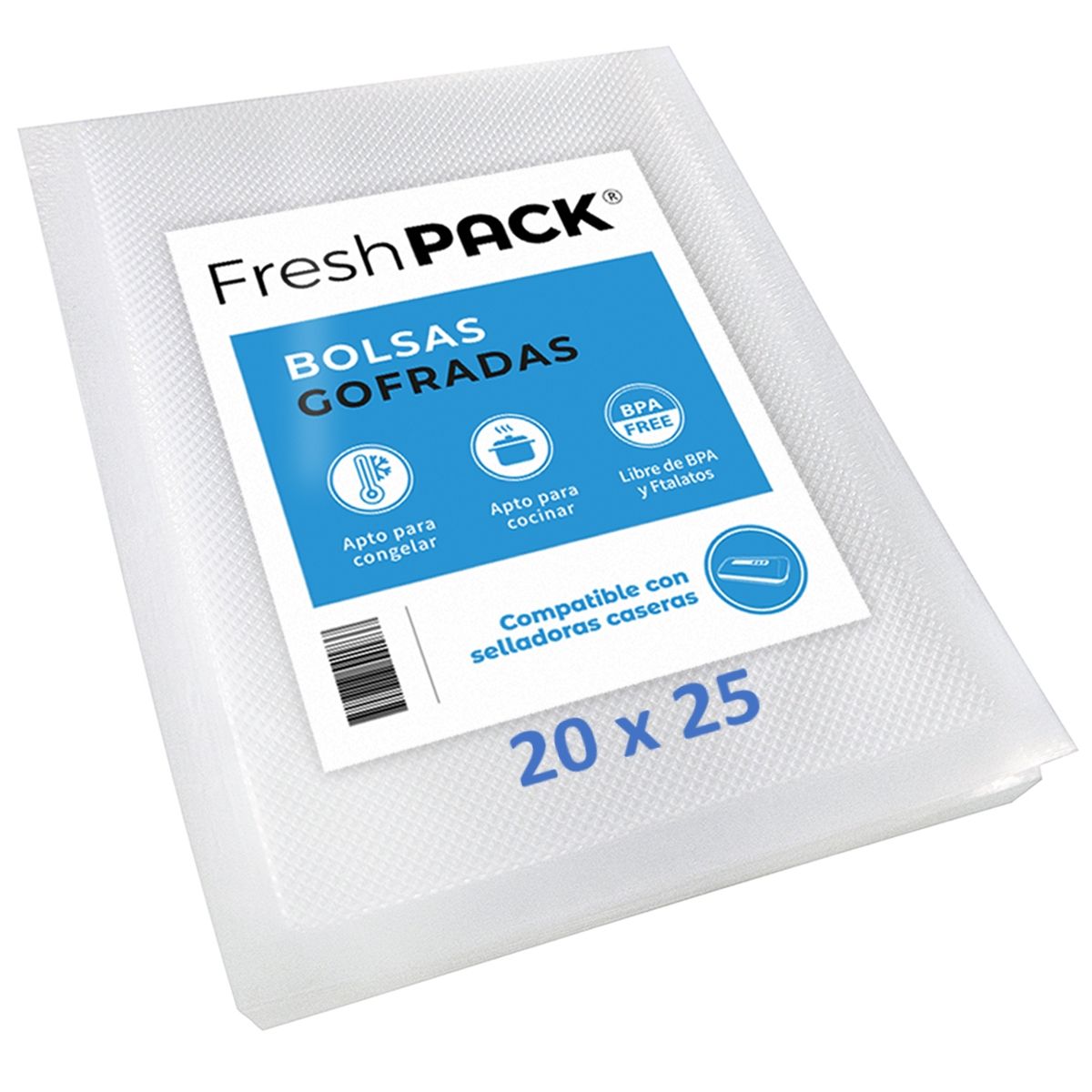 FRESHPACK - 100 Bolsas Sellado Al Vacío Gofradas 20x25 Cms 80 Micras