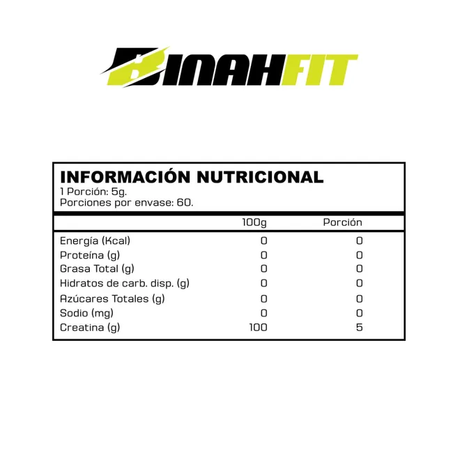 BINAH - Binah fit - Creatina Monohidrato 300g 60sv Sabor Sin Sabor.
