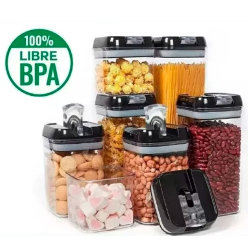 GENERICO - SET DE 7 CONTENEDORES DE ALIMENTO TAPA HERMETICA ALMACENAMIENTO