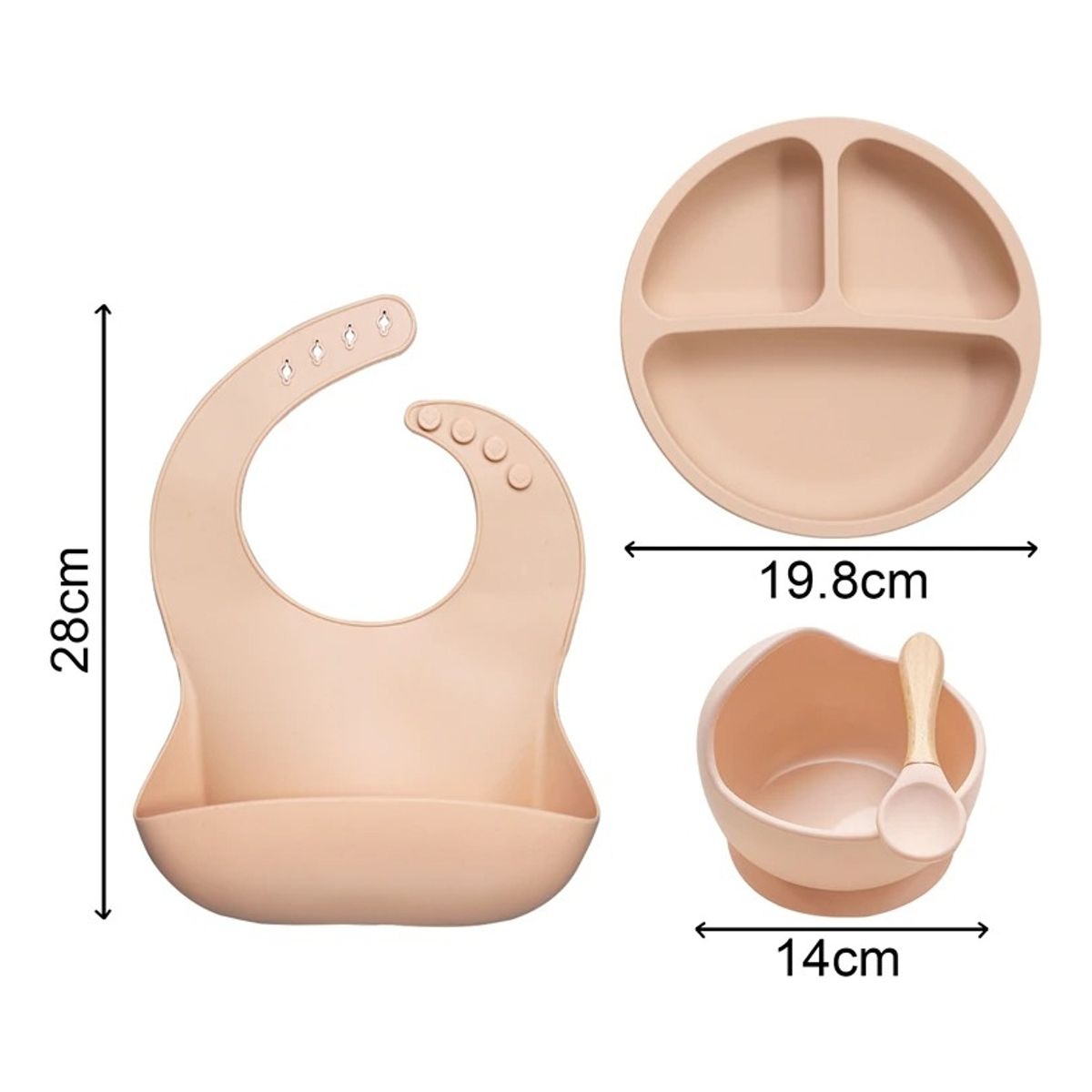 U BUY - Set Platos Bebés Silicón+Babero+Bowl+Cuchara Premium Arcilla