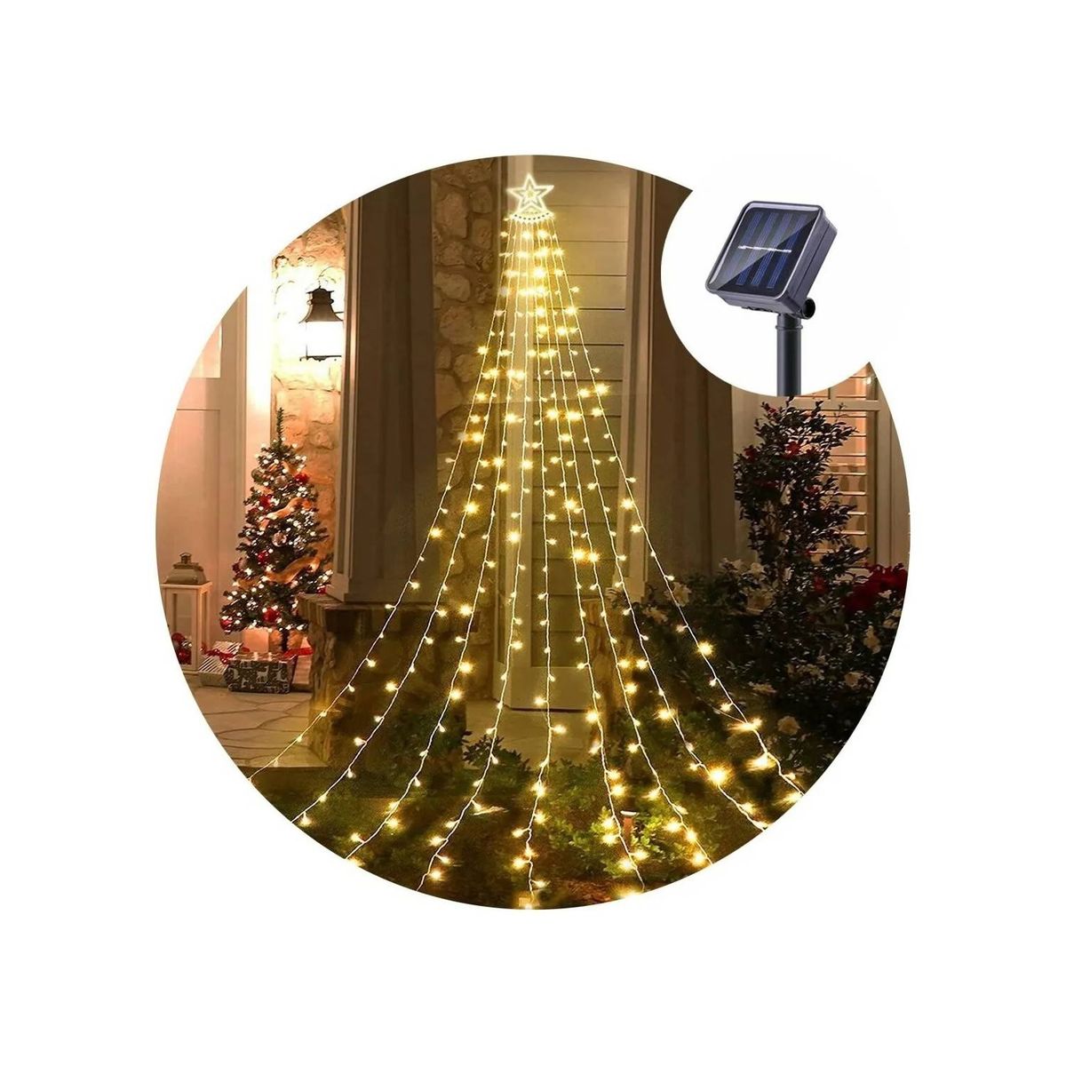 U BUY - Luz Cascada Navideño Solar Guirnalda 3.5 Mt+cont Calida