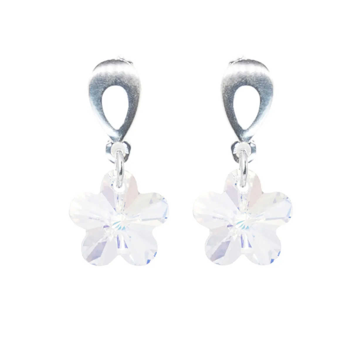 JOYAS MONTERO - Aros Flor Bañados Oro Blanco creado cristales de Swarovski® Aurora Boreal