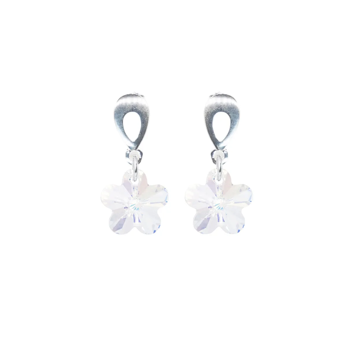 JOYAS MONTERO - Aros Flor Bañados Oro Blanco creado cristales de Swarovski® Aurora Boreal