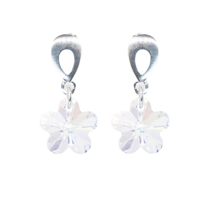 JOYAS MONTERO - Aros Flor Bañados Oro Blanco Cristal Genuino Aurora Boreal