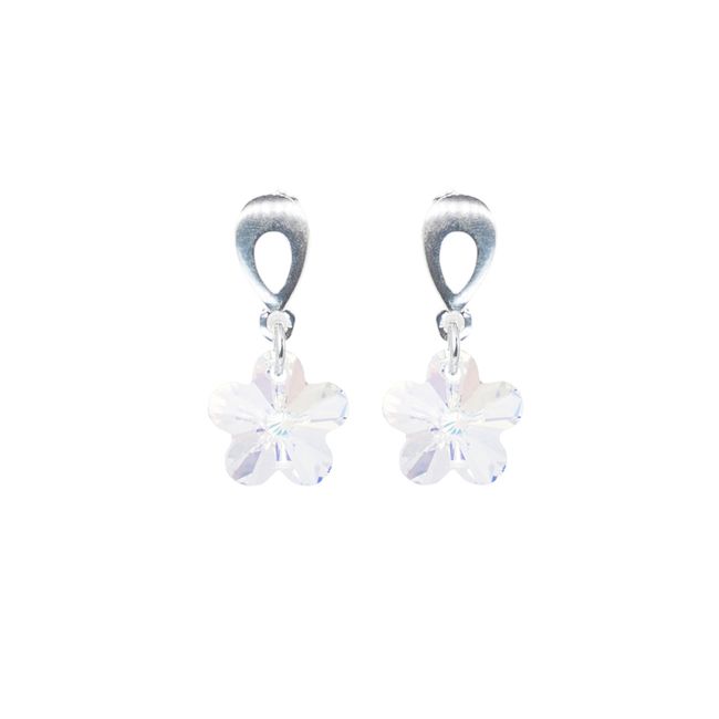 JOYAS MONTERO - Aros Flor Bañados Oro Blanco Cristal Genuino Aurora Boreal
