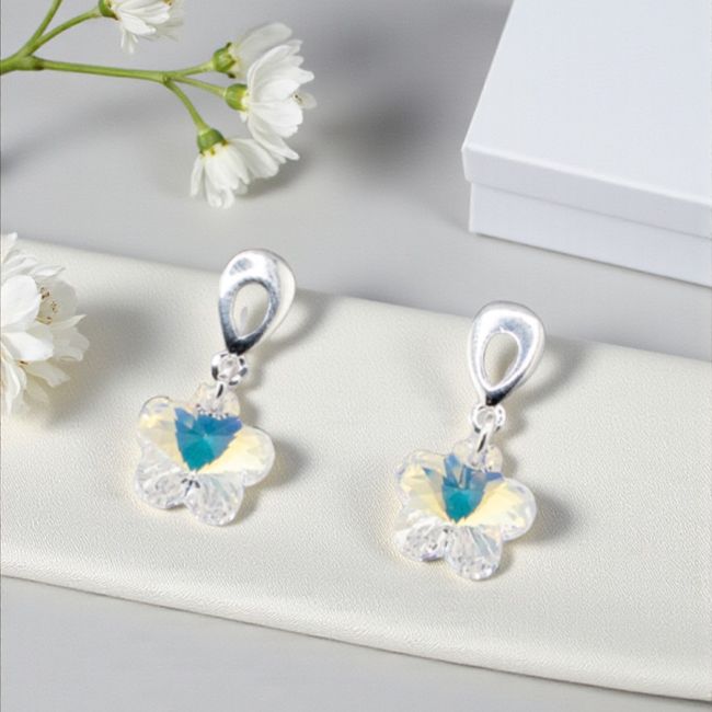 JOYAS MONTERO - Aros Flor Bañados Oro Blanco Cristal Genuino Aurora Boreal
