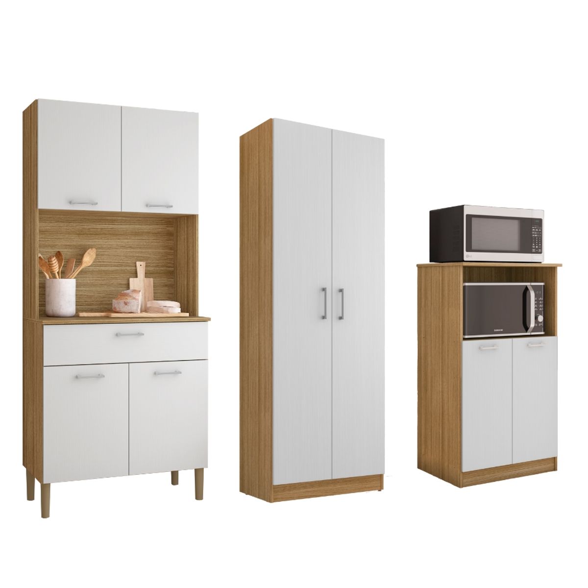ROCH LTDA - Combo Cocina Cris 4 Puertas + Alacena + Mueble Microondas Freijo
