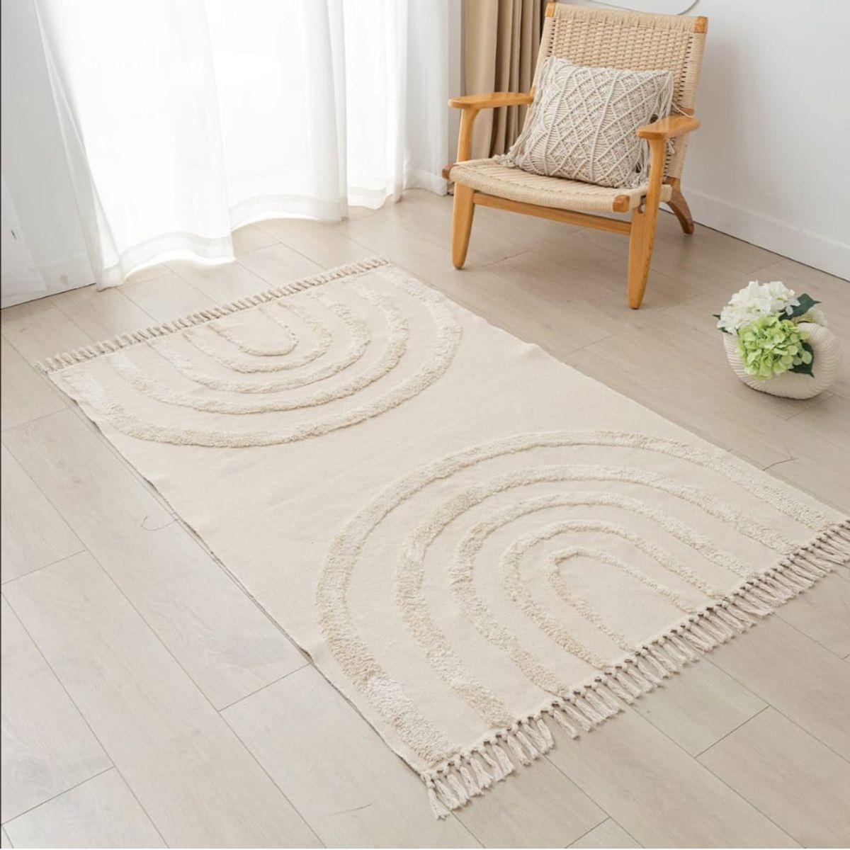 GENERICO - Alfombra Estilo Nórdico Bohemio Con Flecos 120x180 cm.