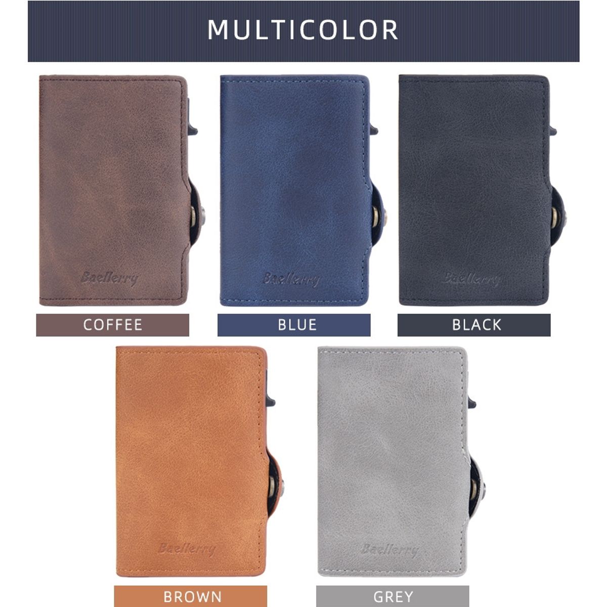 BAELLERRY - Billetera Tarjetero Rfid Compacta Cuero Pu  Baellerry