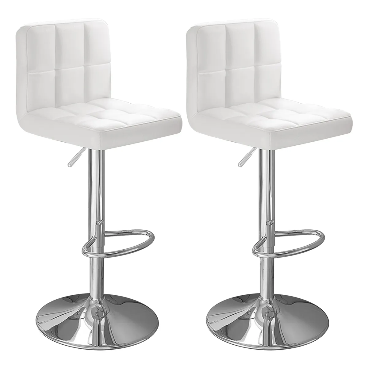 VIDITA - Pack 2 Silla Piso Bar Altura Regulable Taburete Con Respaldo Blanco