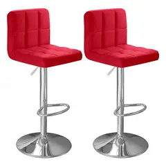 VIDITA - Pack 2 Silla Piso Bar Altura Regulable Taburete Con Respaldo Rojo