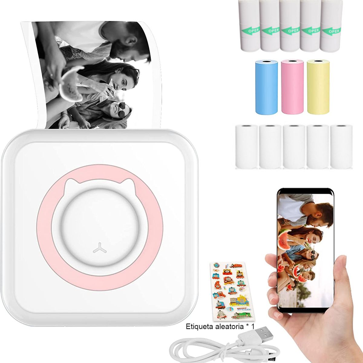 BLUEDREAMER - Mini Impresora Térmica Portátil Bluetooth Con 13 Rollos De Accesorios