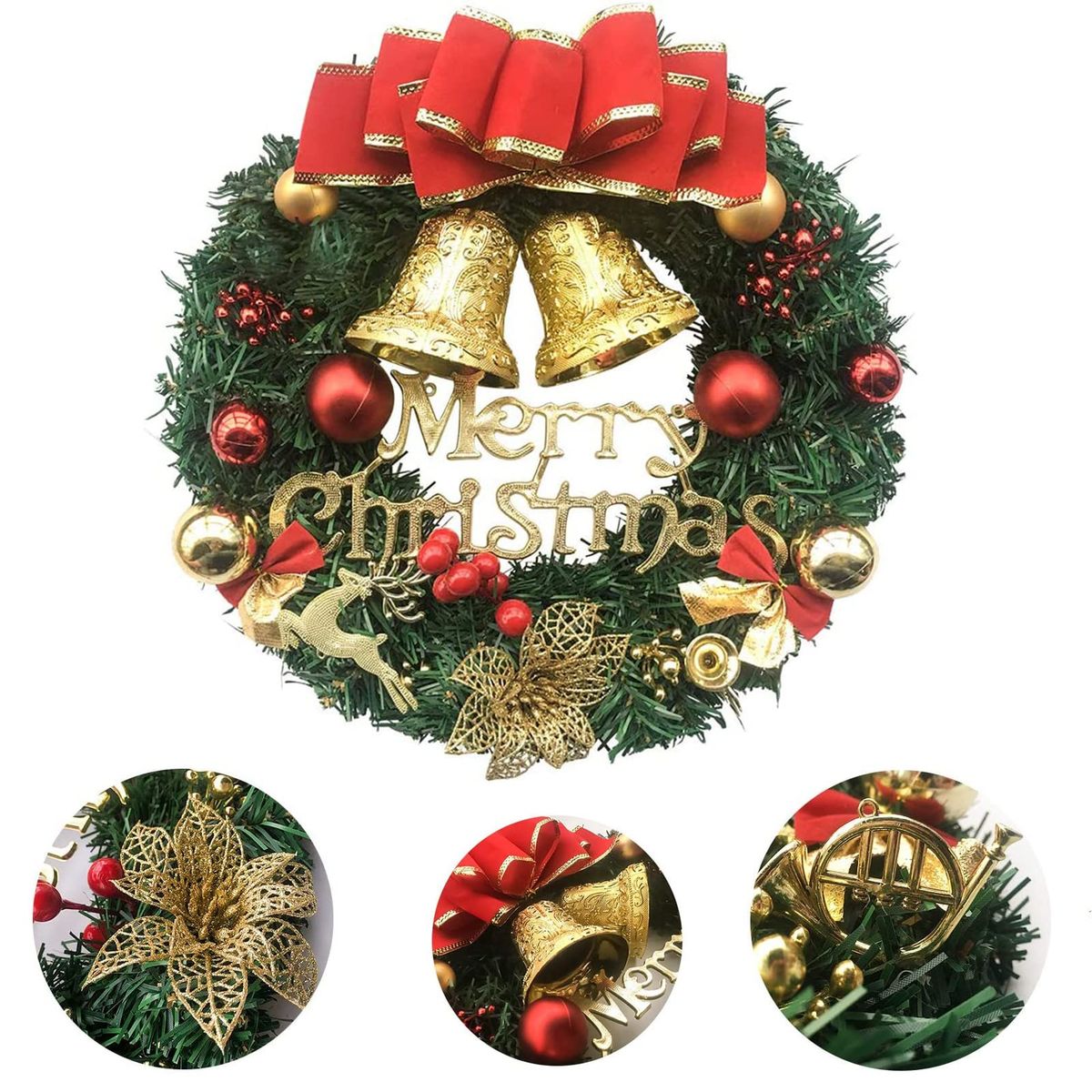 EVERSO - Corona De Navidad 30 cm Puerta Delantera Interior O Exterior