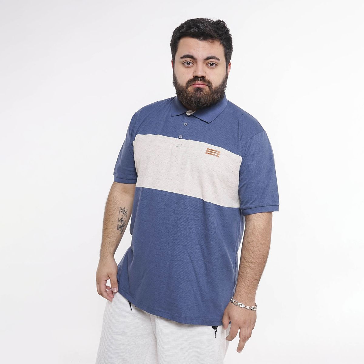 GANGSTER - Plus Polera Cuello Destroy Azul Gangster