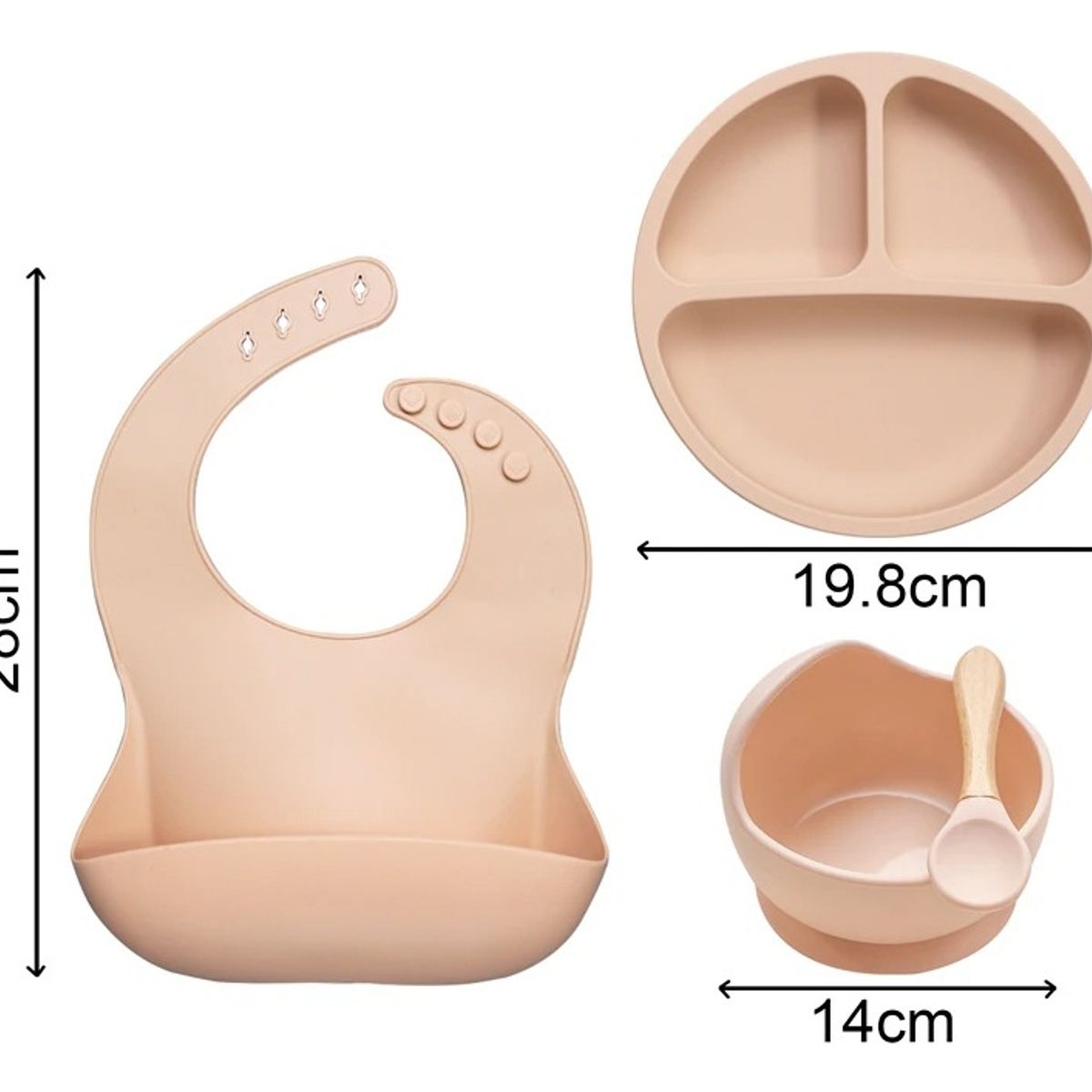 U BUY - Set Platos Bebés Silicón+Babero+Bowl+ Cuchara Premium Morado