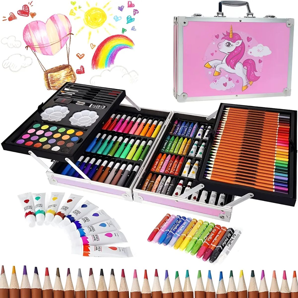 U BUY - Set Pintar Lapices Colores Arte+Maletaxl 145pcs Rosa