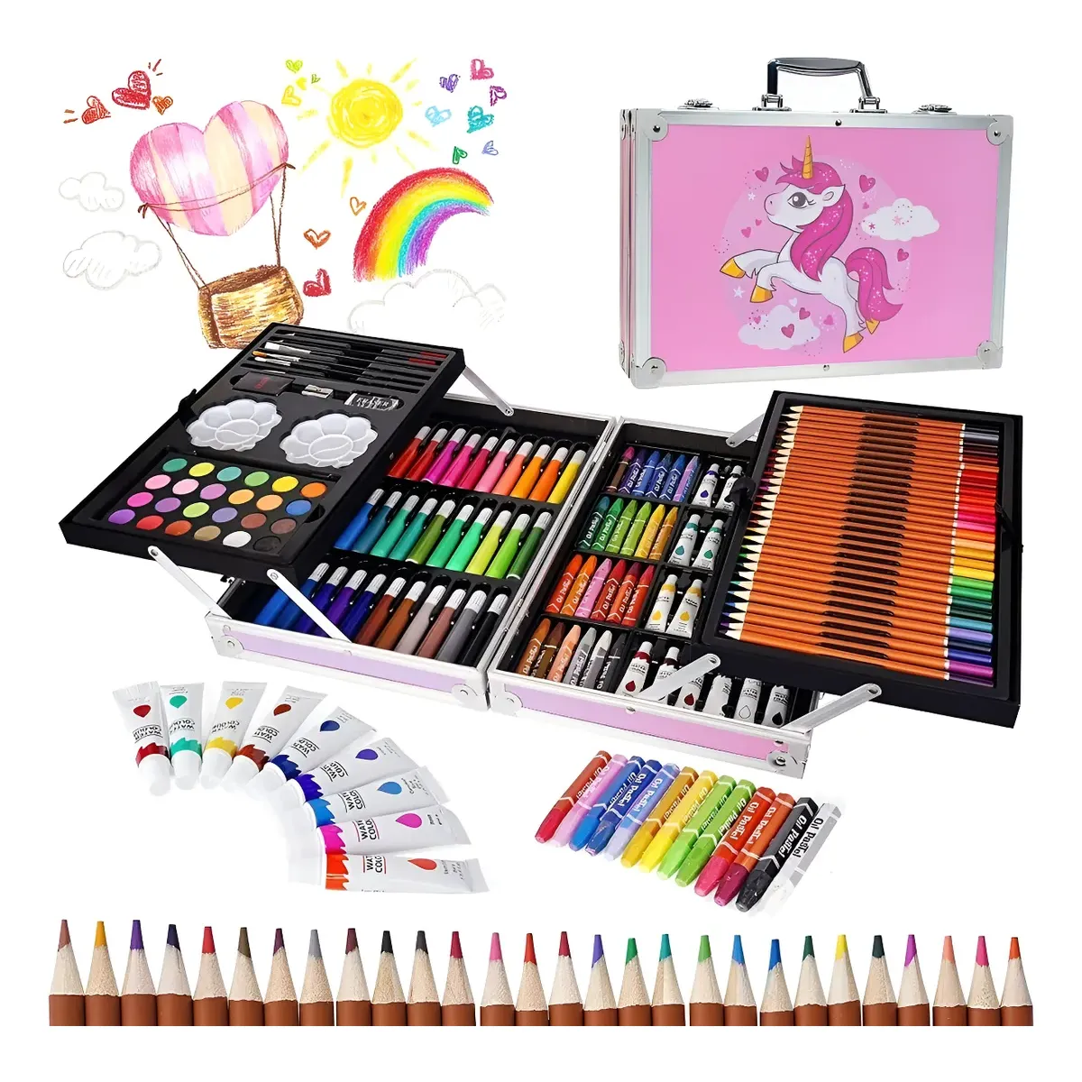 U BUY - Set Pintar Lapices Colores Arte+Maletaxl 145pcs Rosa