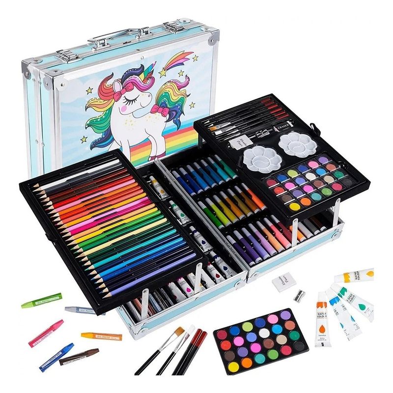 U BUY - Set Pintar Lapices Colores Arte+Maletaxl 145pcsAZULUNICORNO