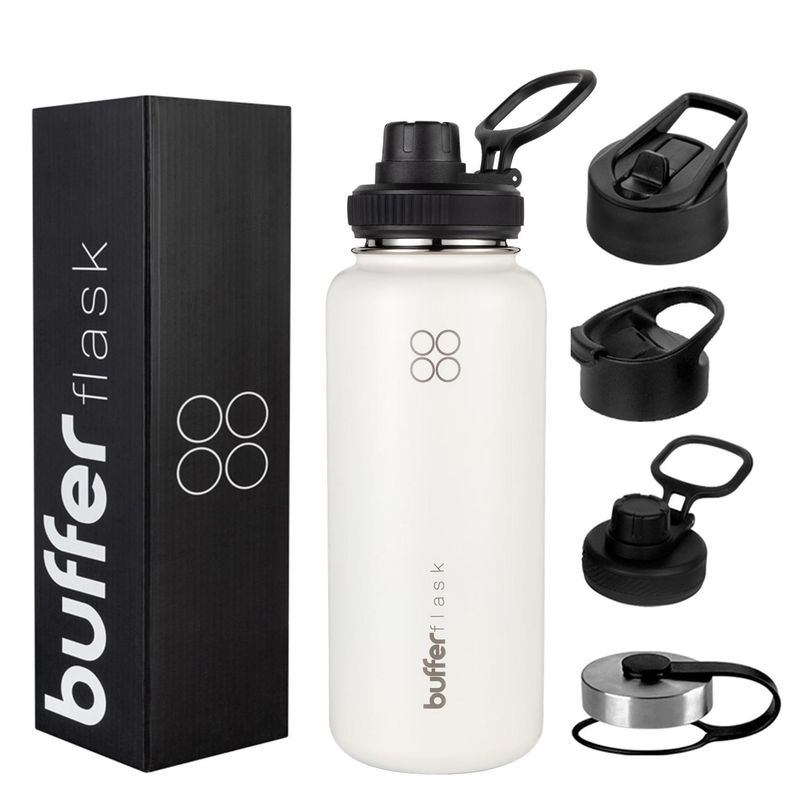BUFFER FLASK - Termo Botella Agua Termica Acero Inoxidable+Tapas - Crema