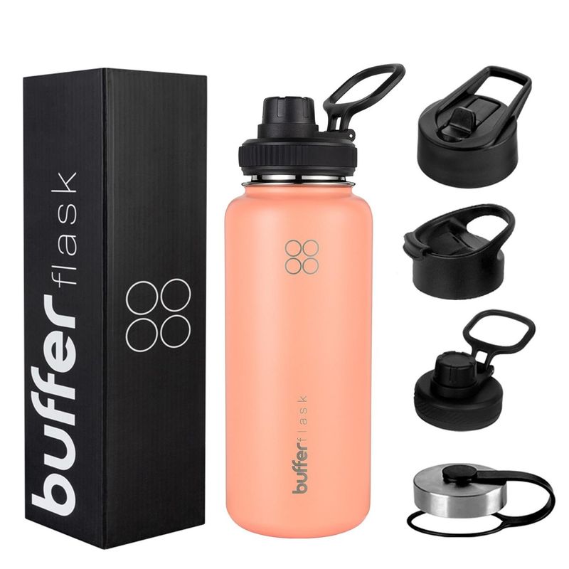 BUFFER FLASK - Termo Botella Agua Termica Acero Inoxidable+Tapas - Coral