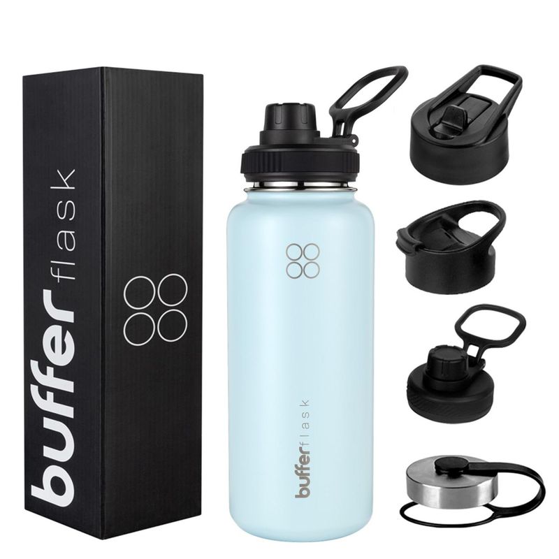 BUFFER FLASK - Termo Botella Agua Termica Acero Inoxidable+Tapas - Celeste
