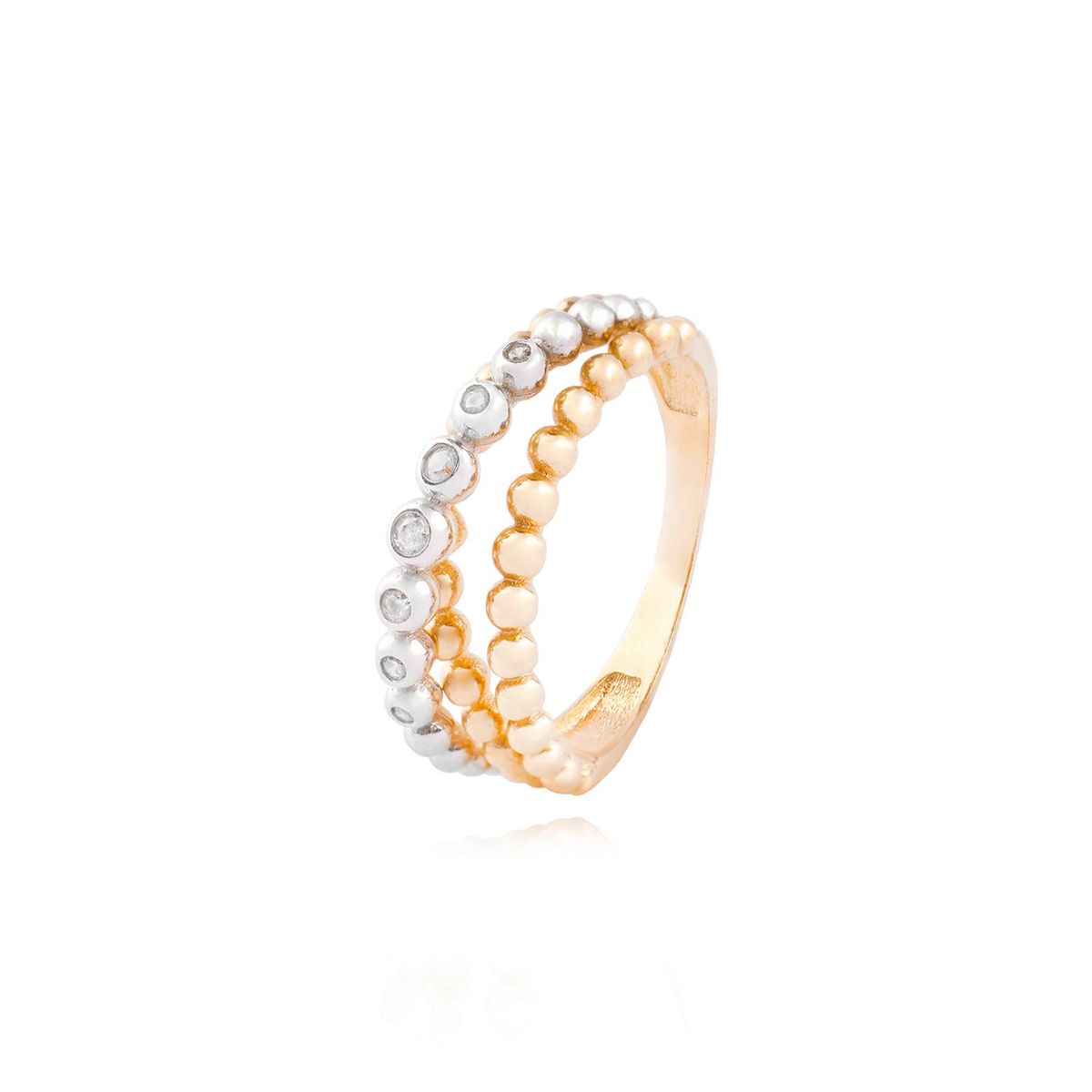 JB JOYAS BARON - Anillo Oro Bicolor 18kt Bolitas Amarillas y Blancas