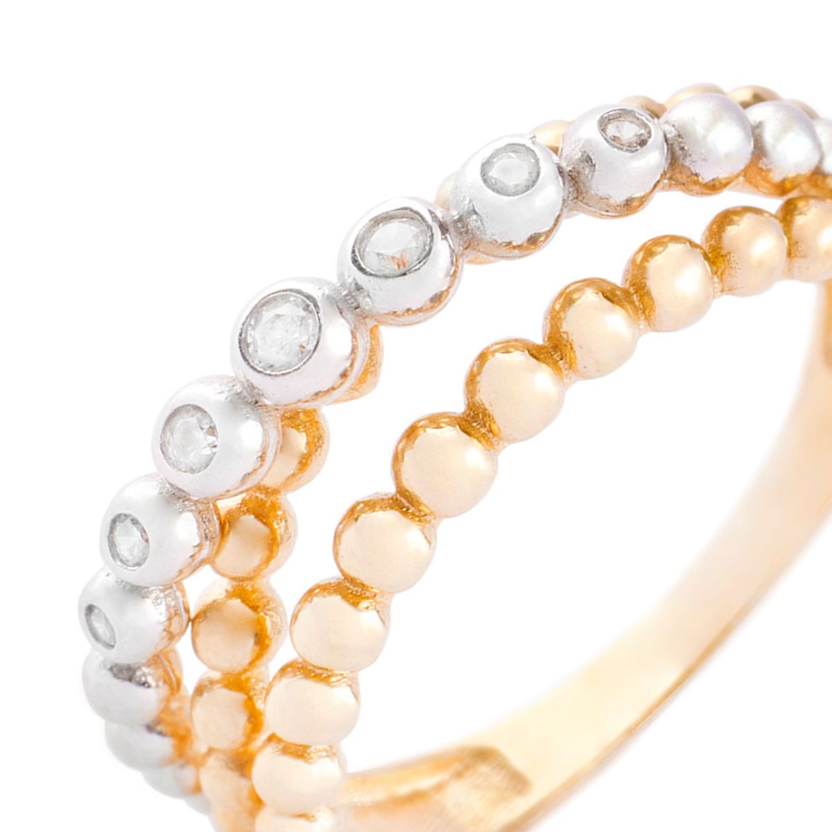 JB JOYAS BARON - Anillo Oro Bicolor 18kt Bolitas Amarillas y Blancas