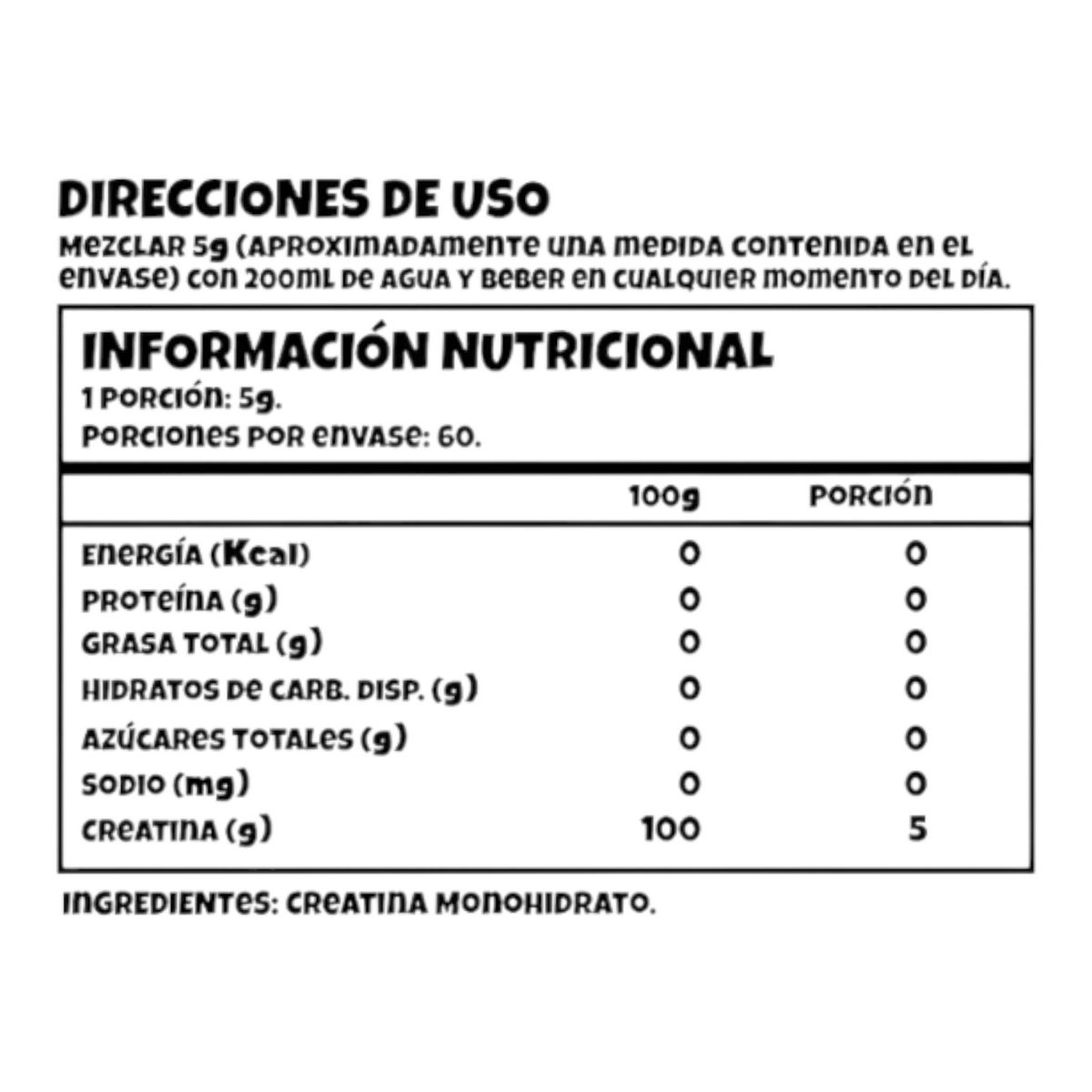 BODY BUNNY - Creatina monohidratada 300gr - 60 servicios - Bodybunny