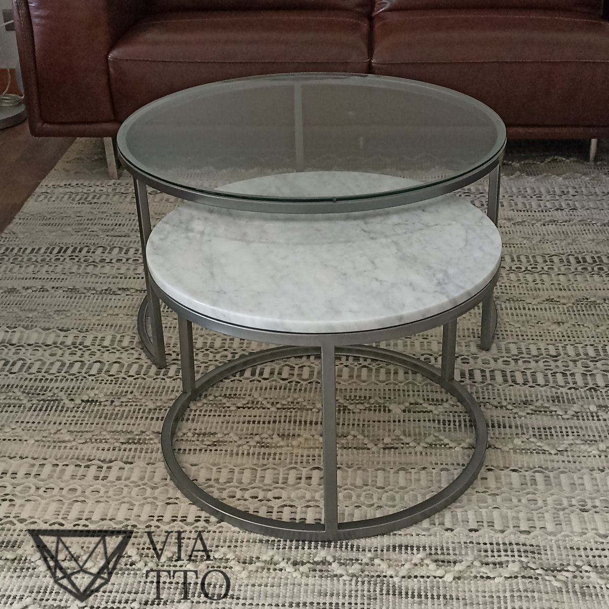 GENERICO - Mesa de centro nido plata mercurio mármol y vidrio - Viatto