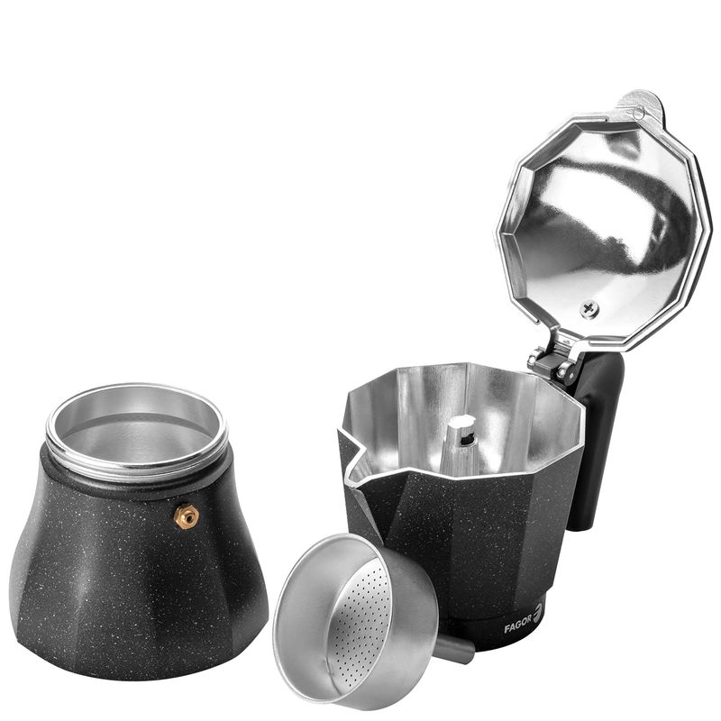 Fagor - Cafetera negra italiana Aluminio 300 ml 6 taza espresso Tiramisú Fagor
