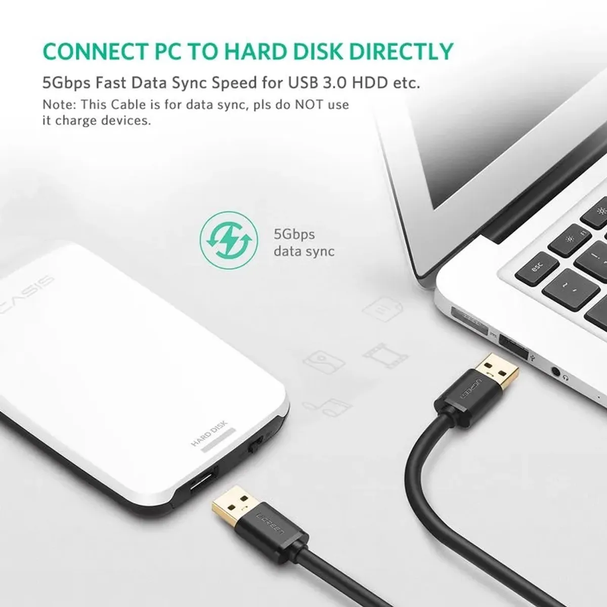 UGREEN - Cable M/M 3.0 USB-A/USB-A 2M Negro