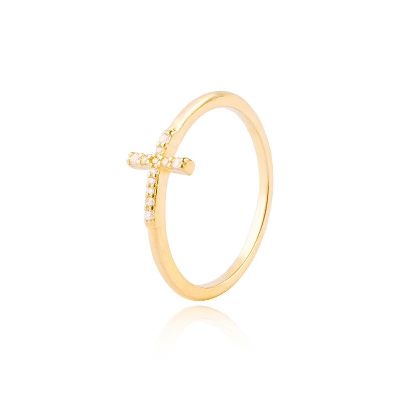 JB JOYAS BARON - Anillo de Plata Esterlina 925 Cruz Revestido en Oro 18kt