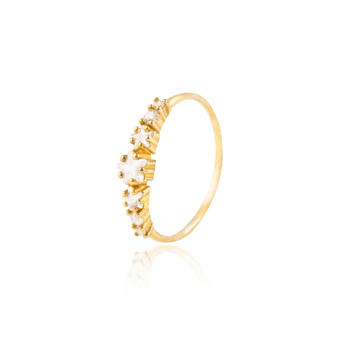 JB JOYAS BARON - Anillo de Plata Esterlina 925 Estrellas Circon Revestido en Oro 18kt