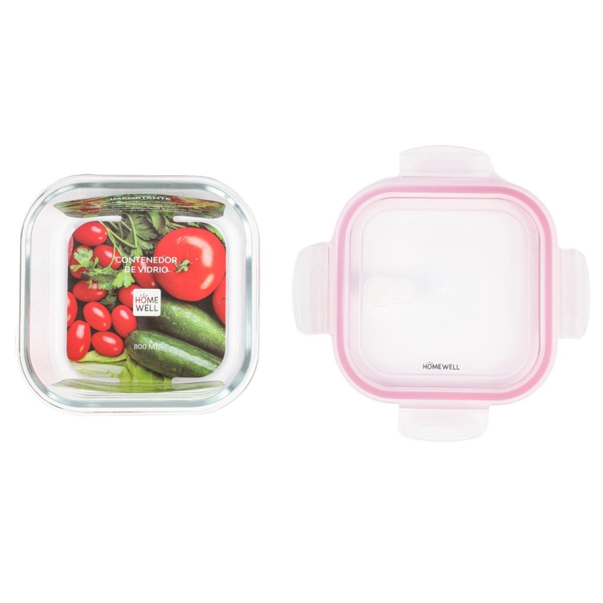HOMEWELL - Contenedor Hermetico Vidrio Cuadrado 800ml HOMEWELL