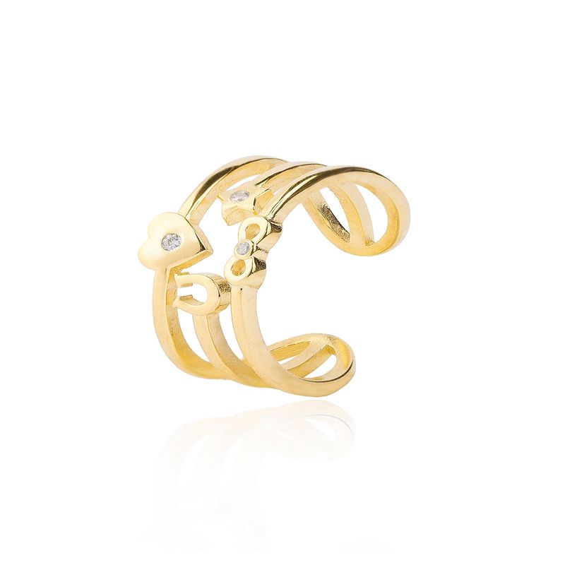JB JOYAS BARON - Anillo Plata Esterlina 925 Revestido en Oro 18kt Corazon y Herradura