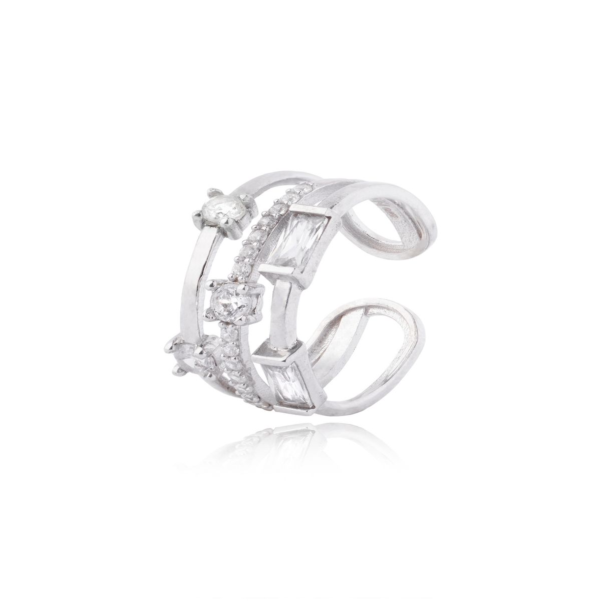 JB JOYAS BARON - Anillo de Plata Esterlina 925 Tres Lineas Circon