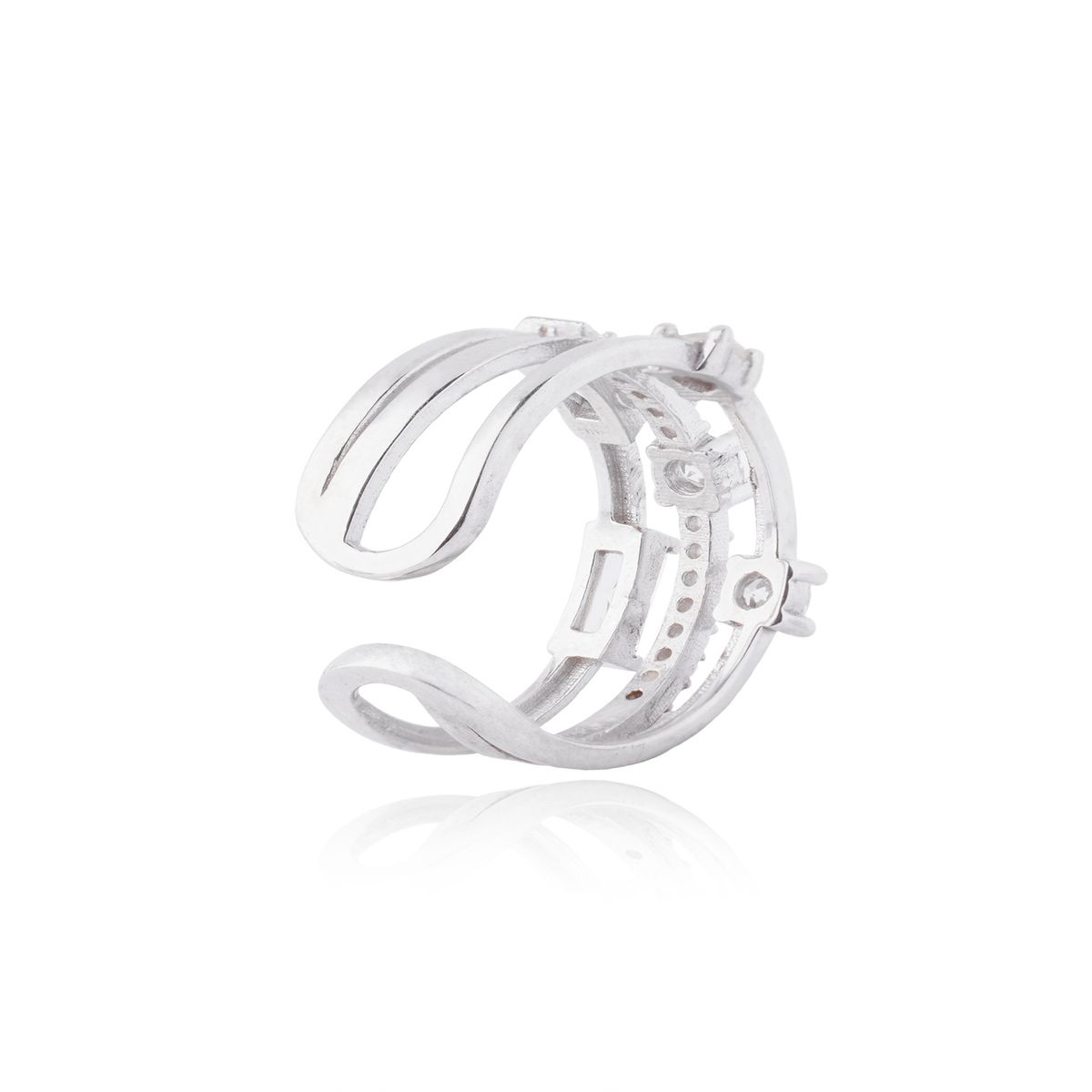 JB JOYAS BARON - Anillo de Plata Esterlina 925 Tres Lineas Circon