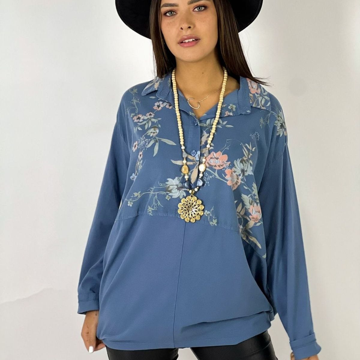 ENIGMATICA BOUTIQUE - Blusa Algodón y Cotele Estampado Flores ENIGMATICA BOUTIQUE