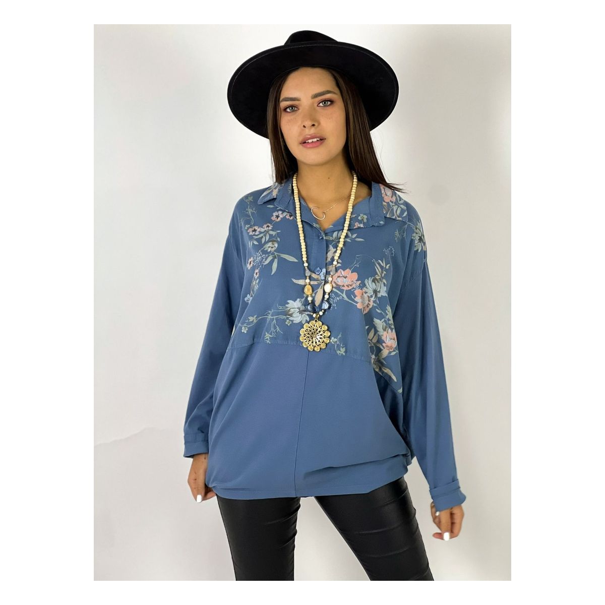 ENIGMATICA BOUTIQUE - Blusa Algodón y Cotele Estampado Flores ENIGMATICA BOUTIQUE