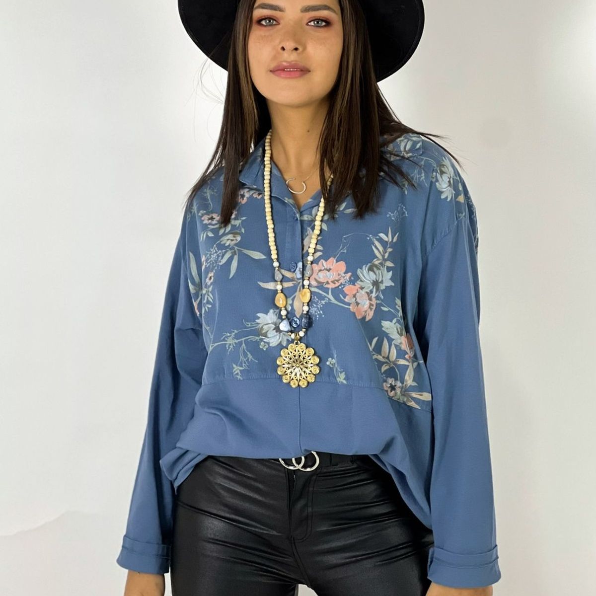 ENIGMATICA BOUTIQUE - Blusa Algodón y Cotele Estampado Flores ENIGMATICA BOUTIQUE