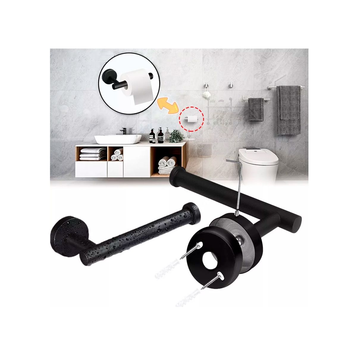 GENERICO - Portarrollo De Papel Higiénico De Acero Inoxidable Negro