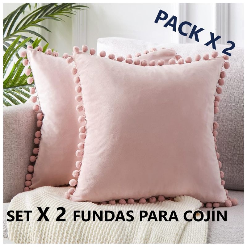 COMPRAPO - Set X 2 Fundas Cojín Boho Chic Aterciopelado Rosa 45x45