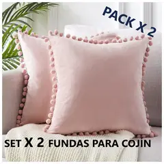 COMPRAPO - Set X 2 Fundas Cojín Boho Chic Aterciopelado Rosa 45x45