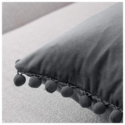 Imagen 2 del producto Set X 2 Fundas Cojín Boho Chic Aterciopelado Pompones Gris Plata 45x45