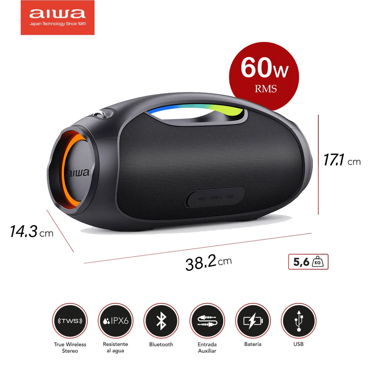 AIWA - Parlante portátil bluetooth TWS Aiwa AWS244BT