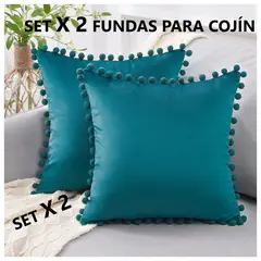 COMPRAPO - Set X 2 Fundas Cojín Boho Chic Aterciopelado Pompones Calipso 45x45