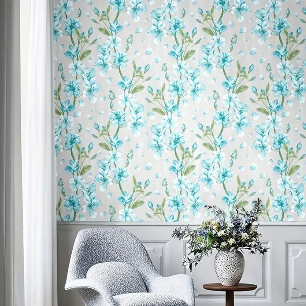 GENERICO - Papel Mural Texturizado Autoadhesivo Rollo 10mt X 45cm Flores Azules