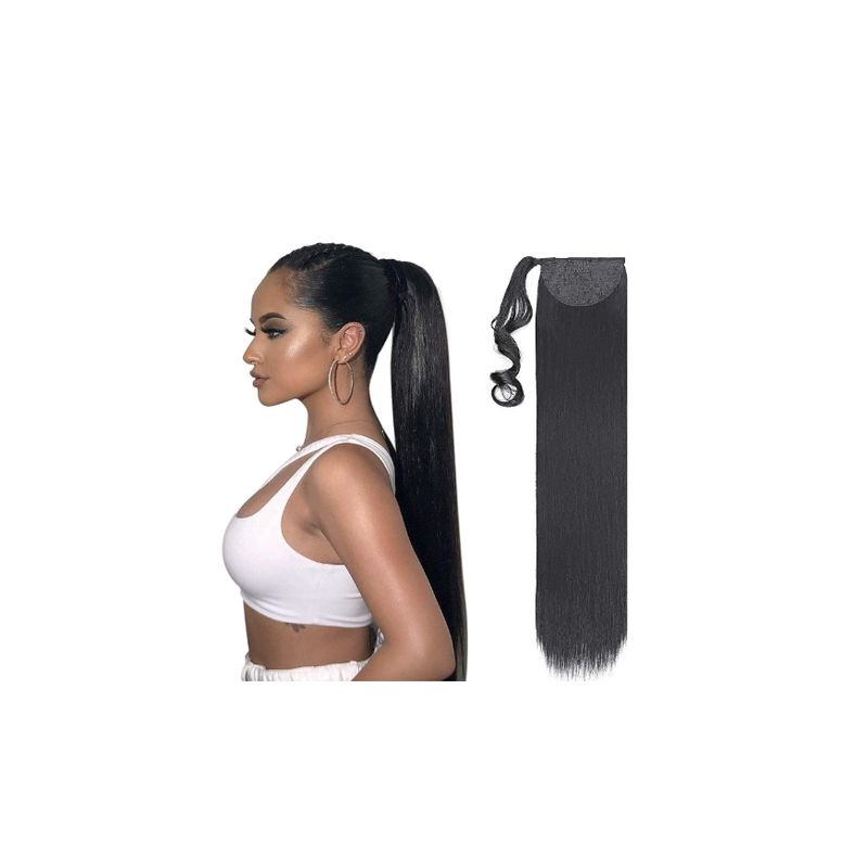GENERICO - Postizos Extenciones Liso De Cola Con Velcro Color Negro.