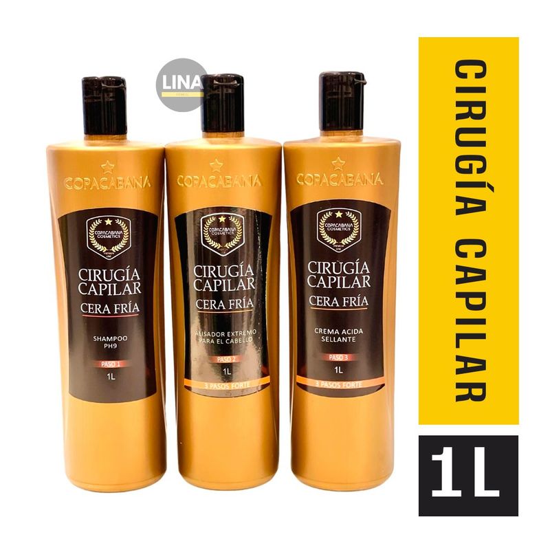 GENERICO - Alisado Cirugía Capilar 3 pasos 1000ml Cera Fría Copa Cabana Keratina