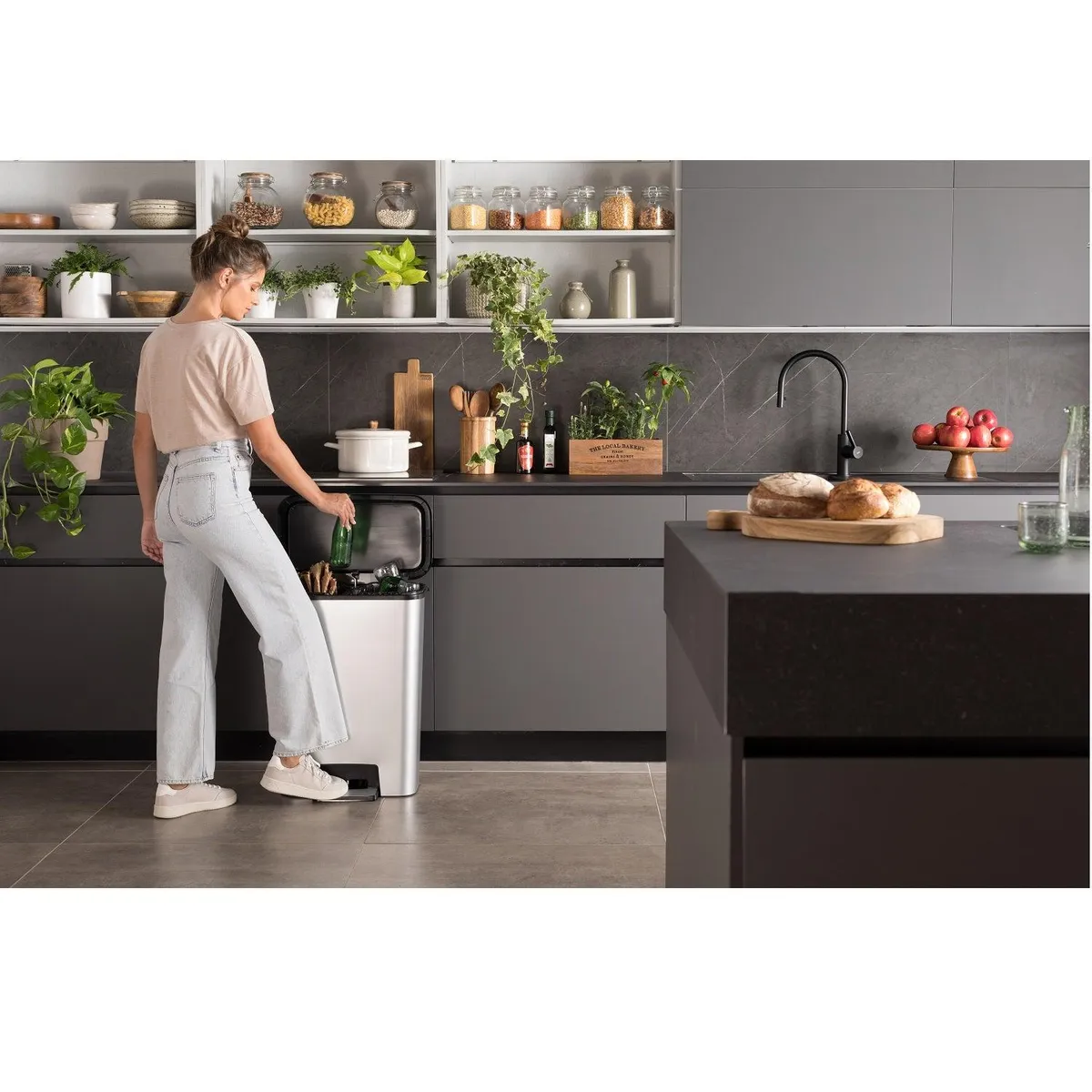 KETER - Basurero Reciclaje Compatta Duo 50L Steel - Plateado